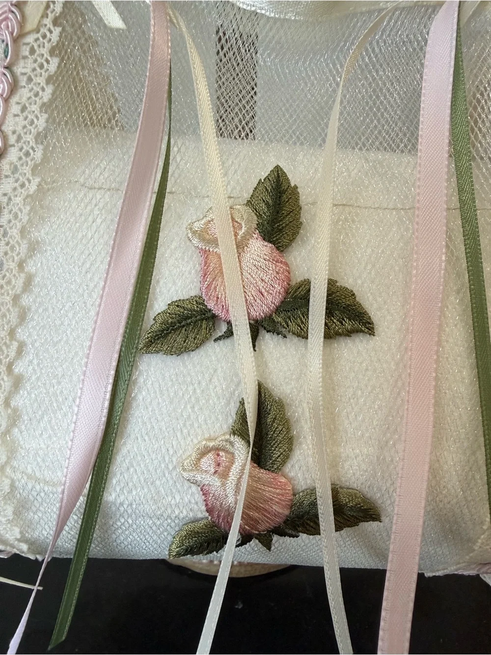 Hand Crafted Cream and Pink Floral Hand Towel & Spare Toilet Paper Holder
